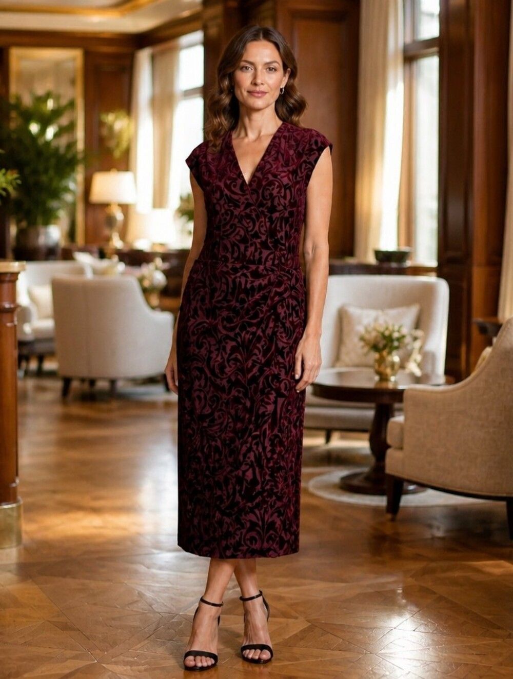 Lane Bryant Burgundy Velvet Burnout Wrap-Style Mini Dress
